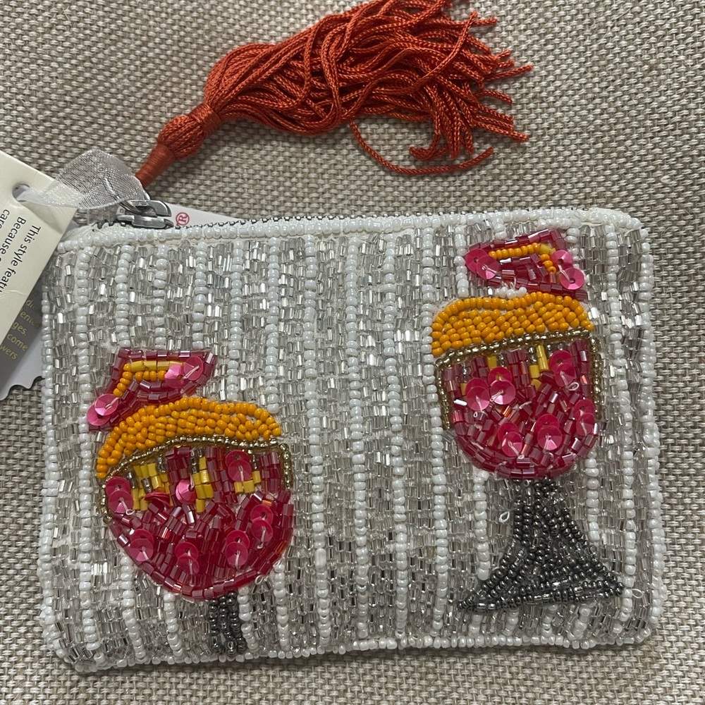 Beaded Drinks Clutch Wallet with Orange Tassel Made in India